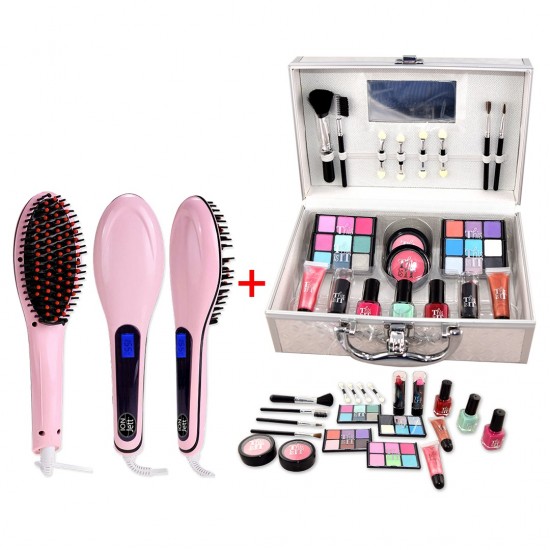 Hair Brush Straightener With LCD Screen And 22 PCS Makeup Set With Box-bnd-2033